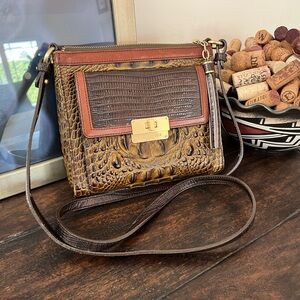 Brahmin Manhattan Croc Embossed Leather Crossbody Purse Handbag Small Brown
